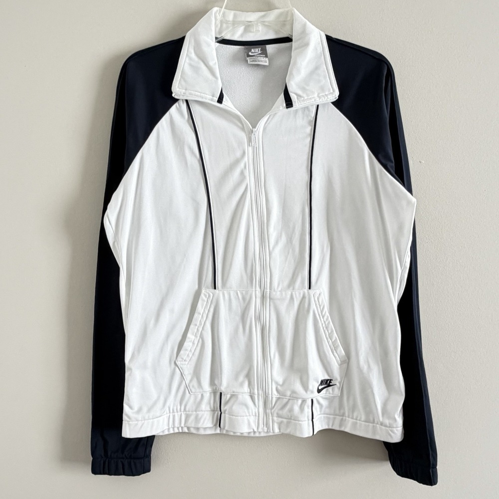 VTG Y2K Nike Sportswear Jacket Women's Large Athleisure Full Zip White/Blue